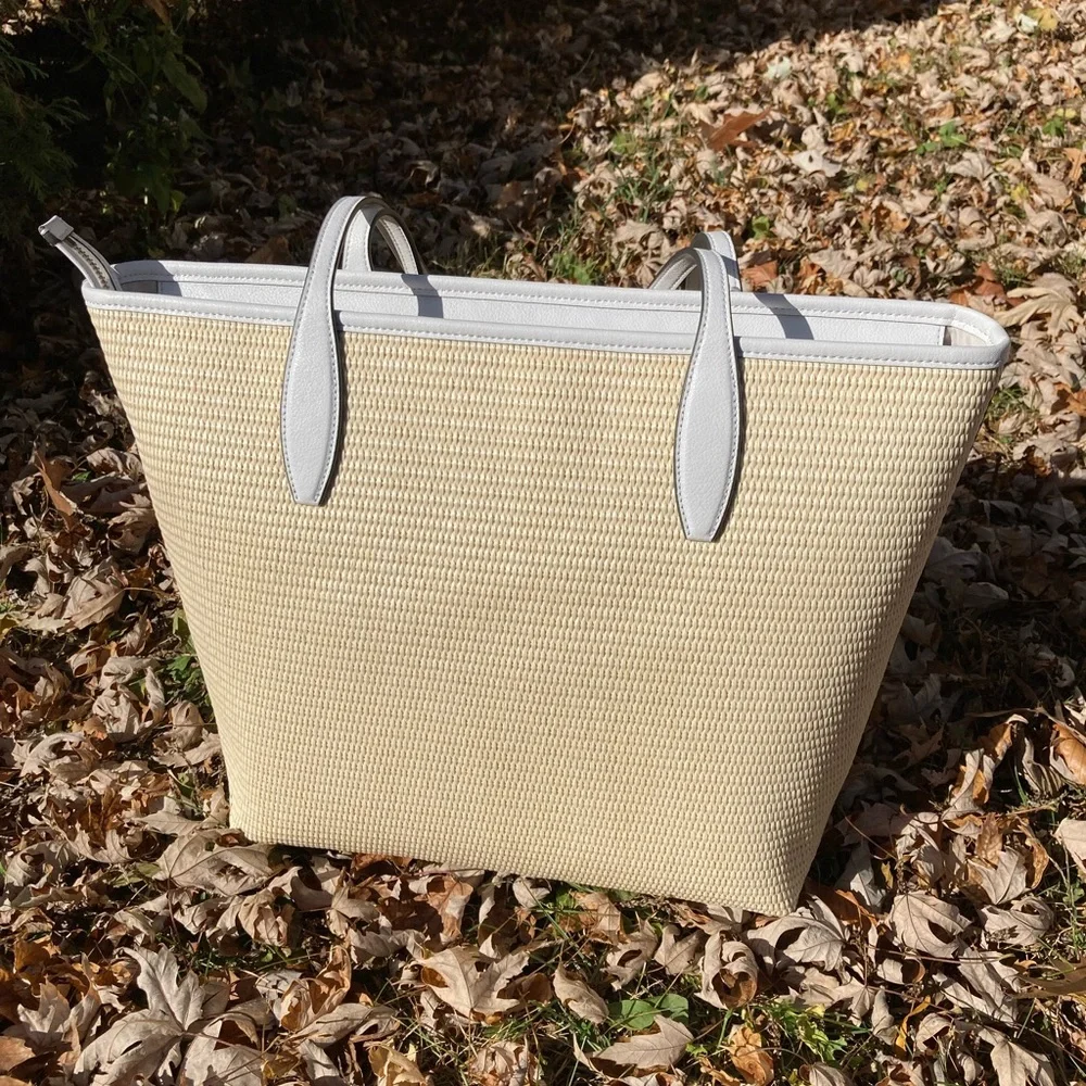 Kate Spade Large Tote Ash Straw Lemon Zest Straw and Leather Bag Lemon Print Bag